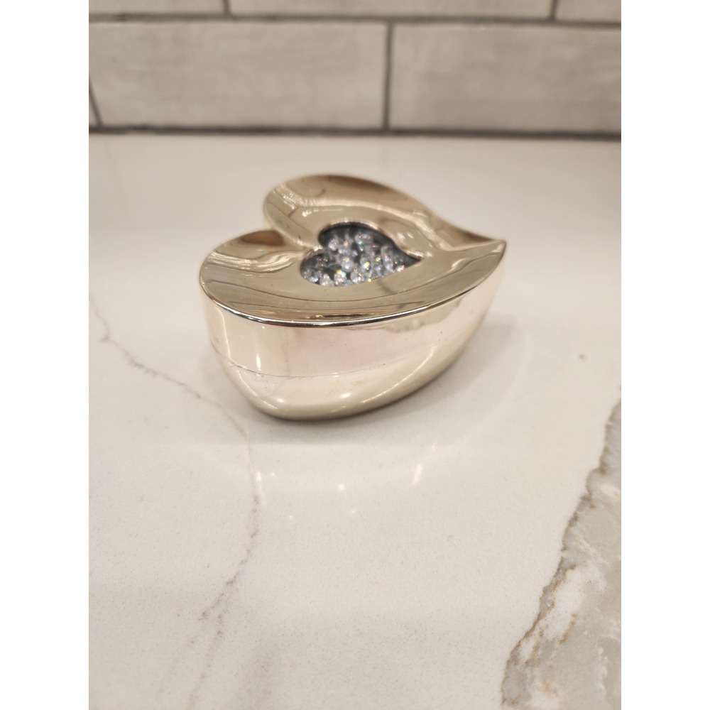 Swarovski Silver-Plated Trinket Heart Jewelry Box W/Loose Clear Crystals‎ In Lid - Picture 3 of 11
